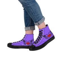 Load image into Gallery viewer, Ti Amo I love you - Exclusive Brand - Heliotrope 3 - Skeleton Hands wit Heart - High Top Canvas Shoes - Black  Soles
