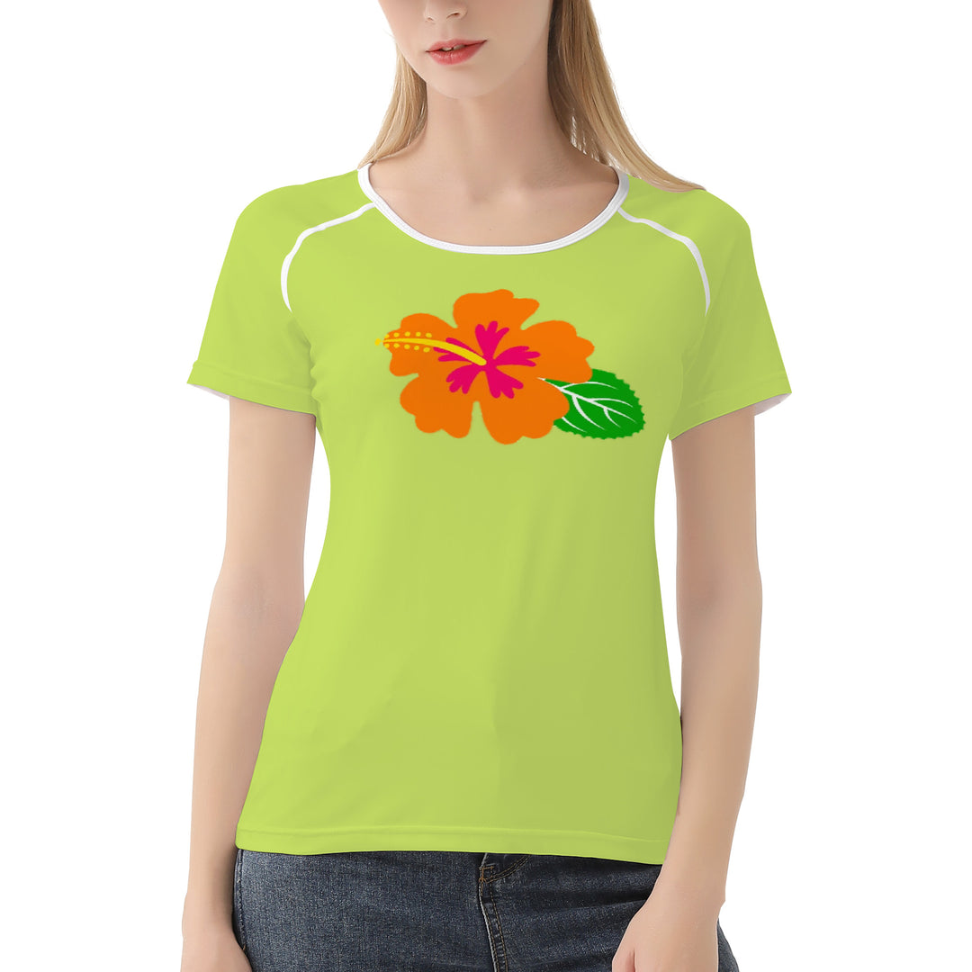 Ti Amo I love you - Exclusive Brand - Yellow Green - Hawaiian Flower - Women's T shirt - Sizes XS-2XL