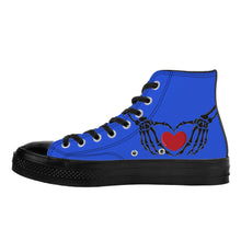 Load image into Gallery viewer, Ti Amo I love you - Exclusive Brand - Enchanting Sapphire - Skeleton Hands wit Heart - High Top Canvas Shoes - Black Soles
