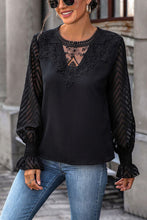 Load image into Gallery viewer, Lace Detail Smocked Flounce Sleeve Blouse Ti Amo I love you
