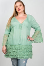 Load image into Gallery viewer, Lace Hem V Neck Tunic Top Ti Amo I love you
