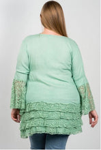 Load image into Gallery viewer, Lace Hem V Neck Tunic Top Ti Amo I love you
