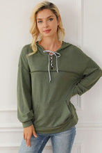 Load image into Gallery viewer, Lace-Up Exposed Seam Hoodie with Pocket Ti Amo I love you
