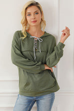 Load image into Gallery viewer, Lace-Up Exposed Seam Hoodie with Pocket Ti Amo I love you
