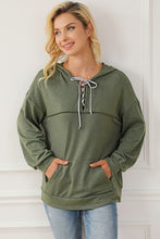 Load image into Gallery viewer, Lace-Up Exposed Seam Hoodie with Pocket Ti Amo I love you
