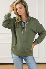 Load image into Gallery viewer, Lace-Up Exposed Seam Hoodie with Pocket Ti Amo I love you
