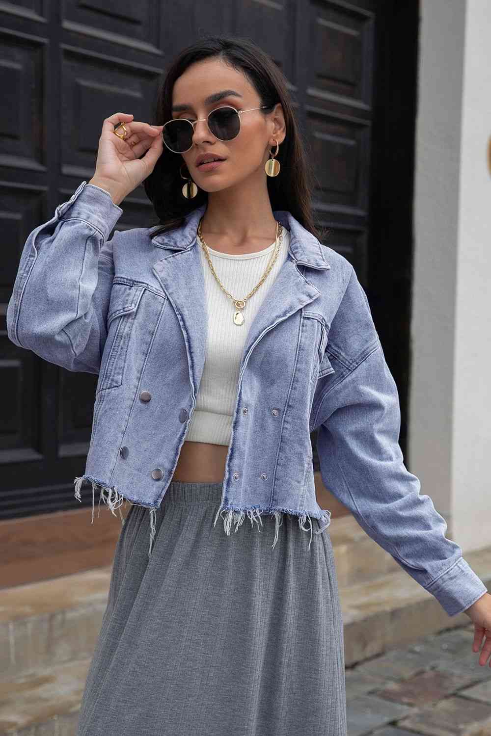 Lapel Collar Long Sleeve Denim Jacket Ti Amo I love you