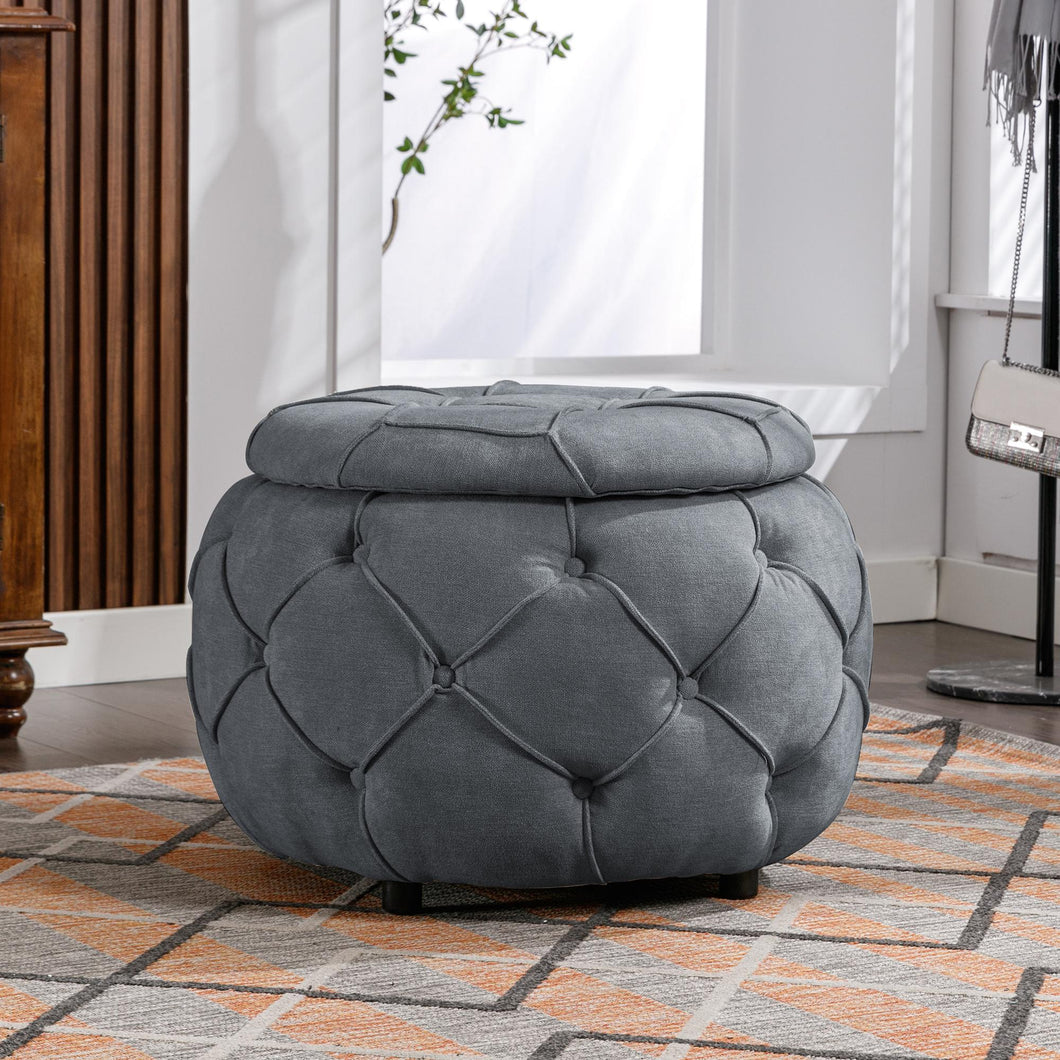 Large Button Tufted Woven Round Storage Footstool。Suitable for living room, bedroom, study Ti Amo I love you