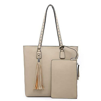 Large Shoulder Hobo Handbag with Tassel & Small Pouch - Only Beige Left Ti Amo I love you