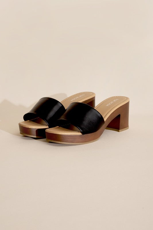 Lauren - Black or Tan - Slide Mule Heels Ti Amo I love you