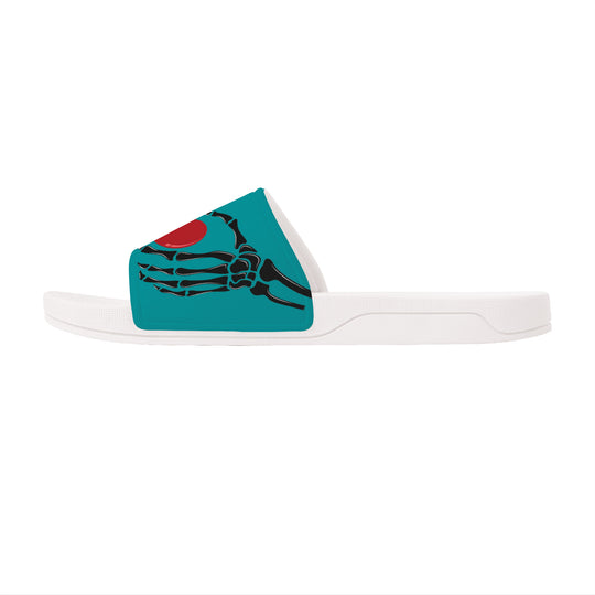 Ti Amo I love you - Exclusive Brand - Persian Green - Skeleton Hands with Heart -  Slide Sandals - White Soles