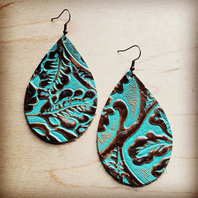 Leather Teardrop Earring in Cowboy Turquoise Ti Amo I love you