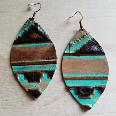 Leather oval earrings in navajo Ti Amo I love you