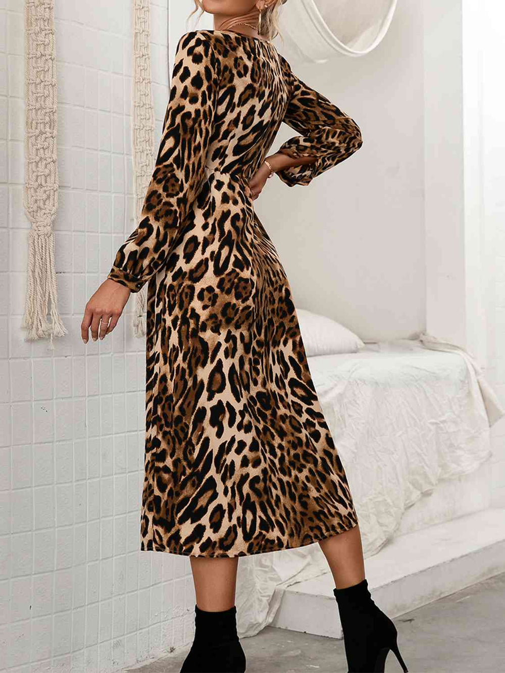 Leopard Button Down V-Neck Dress Ti Amo I love you