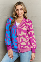 Load image into Gallery viewer, Leopard Button Front Ribbed Trim Cardigan Ti Amo I love you
