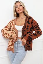 Load image into Gallery viewer, Leopard Button Front Ribbed Trim Cardigan Ti Amo I love you
