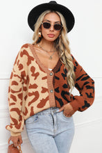 Load image into Gallery viewer, Leopard Button Front Ribbed Trim Cardigan Ti Amo I love you
