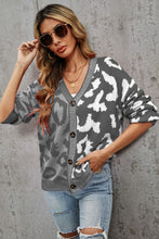 Load image into Gallery viewer, Leopard Button Front Ribbed Trim Cardigan Ti Amo I love you
