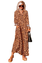 Load image into Gallery viewer, Leopard Button-Up Long Sleeve Maxi Dress Ti Amo I love you
