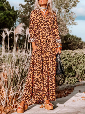 Leopard Buttoned Maxi Dress - Sizes S-L Ti Amo I love you