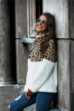 Load image into Gallery viewer, Leopard Color Block Half-Zip Collar Teddy Sweatshirt Ti Amo I love you
