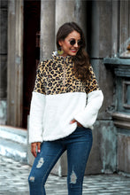 Load image into Gallery viewer, Leopard Color Block Half-Zip Collar Teddy Sweatshirt Ti Amo I love you
