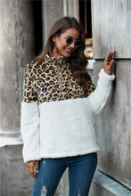 Load image into Gallery viewer, Leopard Color Block Half-Zip Collar Teddy Sweatshirt Ti Amo I love you
