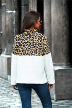 Load image into Gallery viewer, Leopard Color Block Half-Zip Collar Teddy Sweatshirt Ti Amo I love you
