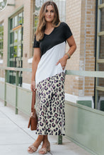 Load image into Gallery viewer, Leopard Color Block V-Neck Slit Dress - Only Sizes S,.M Left Ti Amo I love you
