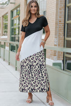 Load image into Gallery viewer, Leopard Color Block V-Neck Slit Dress - Only Sizes S,.M Left Ti Amo I love you
