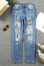 Load image into Gallery viewer, Leopard Distressed Pocketed Straight Jeans Ti Amo I love you
