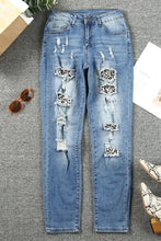 Load image into Gallery viewer, Leopard Distressed Pocketed Straight Jeans Ti Amo I love you
