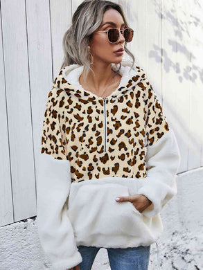 Leopard Half-Zip Dropped Shoulder Hoodie Ti Amo I love you