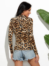 Load image into Gallery viewer, Leopard Mock Neck Long Sleeve T-Shirt Ti Amo I love you
