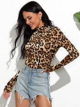 Load image into Gallery viewer, Leopard Mock Neck Long Sleeve T-Shirt Ti Amo I love you
