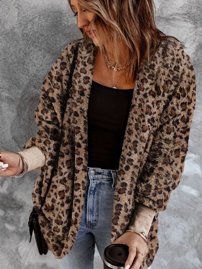 Leopard Open Front Hooded Jacket Ti Amo I love you