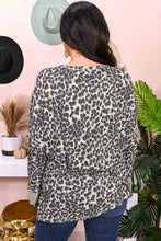 Load image into Gallery viewer, Leopard Plus Size Waffle Knit Patchwork Long Sleeve Henley Top Ti Amo I love you
