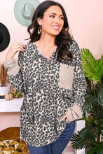 Load image into Gallery viewer, Leopard Plus Size Waffle Knit Patchwork Long Sleeve Henley Top Ti Amo I love you
