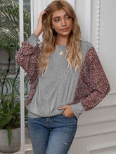 Load image into Gallery viewer, Leopard Print Round Neck Dolman Sleeve Blouse Ti Amo I love you
