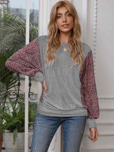 Load image into Gallery viewer, Leopard Print Round Neck Dolman Sleeve Blouse Ti Amo I love you
