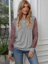 Load image into Gallery viewer, Leopard Print Round Neck Dolman Sleeve Blouse Ti Amo I love you
