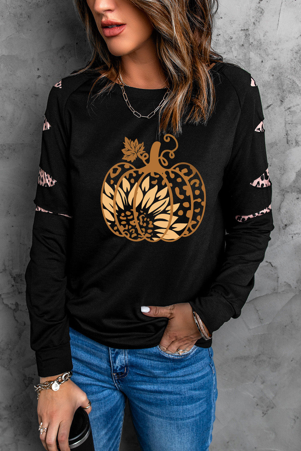 Leopard Pumpkin Graphic Sweatshirt Ti Amo I love you