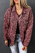 Load image into Gallery viewer, Leopard Raw Hem Button Up Denim Jacket Ti Amo I love you
