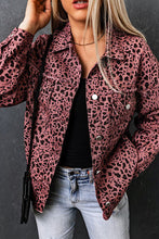 Load image into Gallery viewer, Leopard Raw Hem Button Up Denim Jacket Ti Amo I love you
