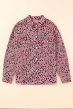 Load image into Gallery viewer, Leopard Raw Hem Button Up Denim Jacket Ti Amo I love you
