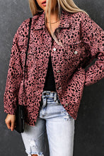 Load image into Gallery viewer, Leopard Raw Hem Button Up Denim Jacket Ti Amo I love you
