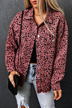 Load image into Gallery viewer, Leopard Raw Hem Button Up Denim Jacket Ti Amo I love you
