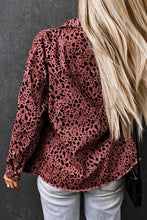 Load image into Gallery viewer, Leopard Raw Hem Button Up Denim Jacket Ti Amo I love you
