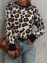 Load image into Gallery viewer, Leopard Round Neck Dropped Shoulder Sweater - Sizes S-L Ti Amo I love you
