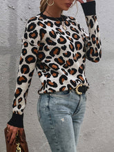 Load image into Gallery viewer, Leopard Round Neck Dropped Shoulder Sweater - Sizes S-L Ti Amo I love you
